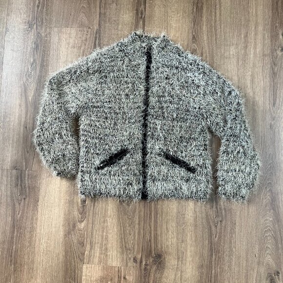 Jamie Sadock Fuzzy Black White Full Zip Jacket Sz L - Picture 3 of 12